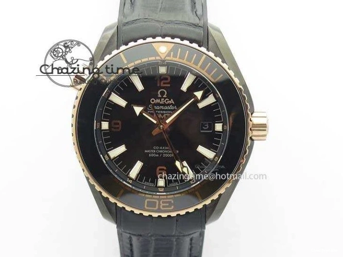 0427 Planet Ocean 45mm GMT DLC RG JHF Best Edition Black Dial On Leather Strap A Soft 8193